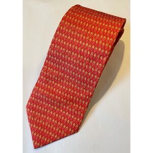 Salvatore Ferragamo Men Silk Tie Red Gold Peacock Feather Eye Italy Wedding Work